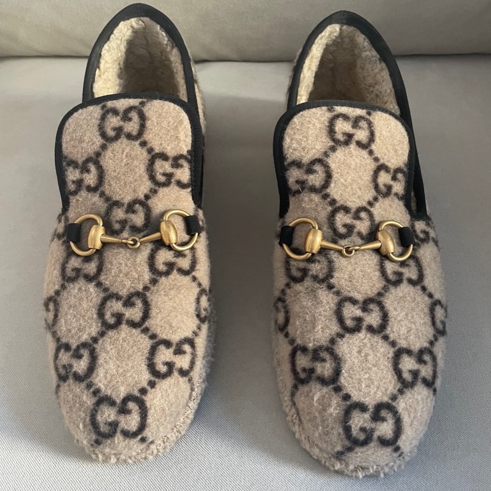 Gucci Horsebit Fra GG Shearling Wool Loafers
